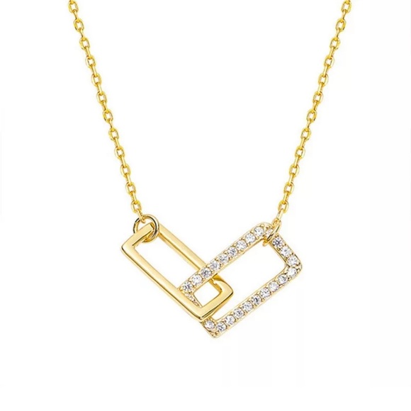 Gold Geometric Rhinestone Link Necklace - Picture 3 of 6